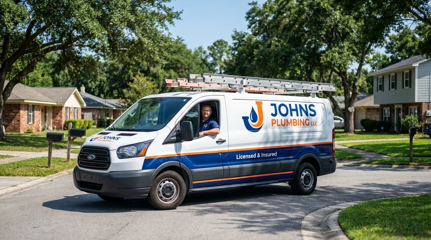 Johns Plumbing LLC service van in Orange City, IA