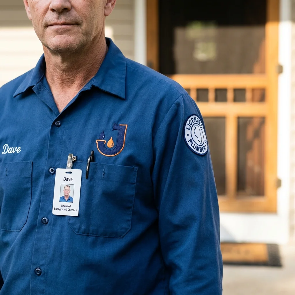 Licensed plumber showing ID badge in Orange City, IA