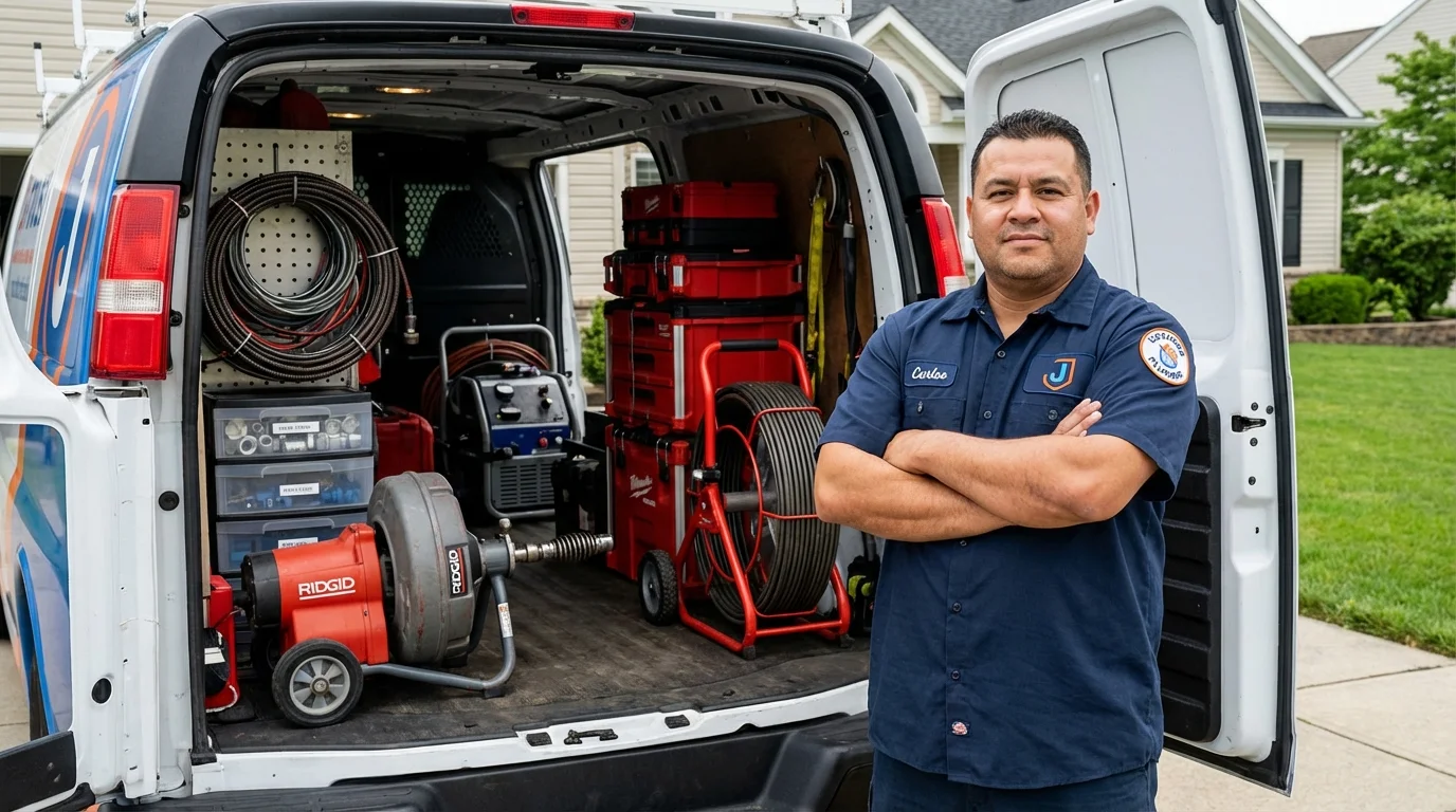 Professional drain cleaning equipment and Johns Plumbing LLC plumber in Orange City