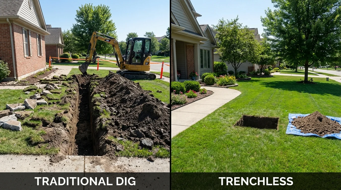 Trenchless sewer repair with minimal yard damage versus traditional excavation in Orange City, IA